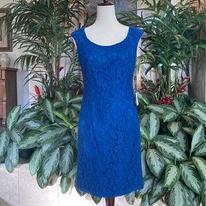 Adrianna Papell Blue Cap Sleeve Lace Sheath Dress